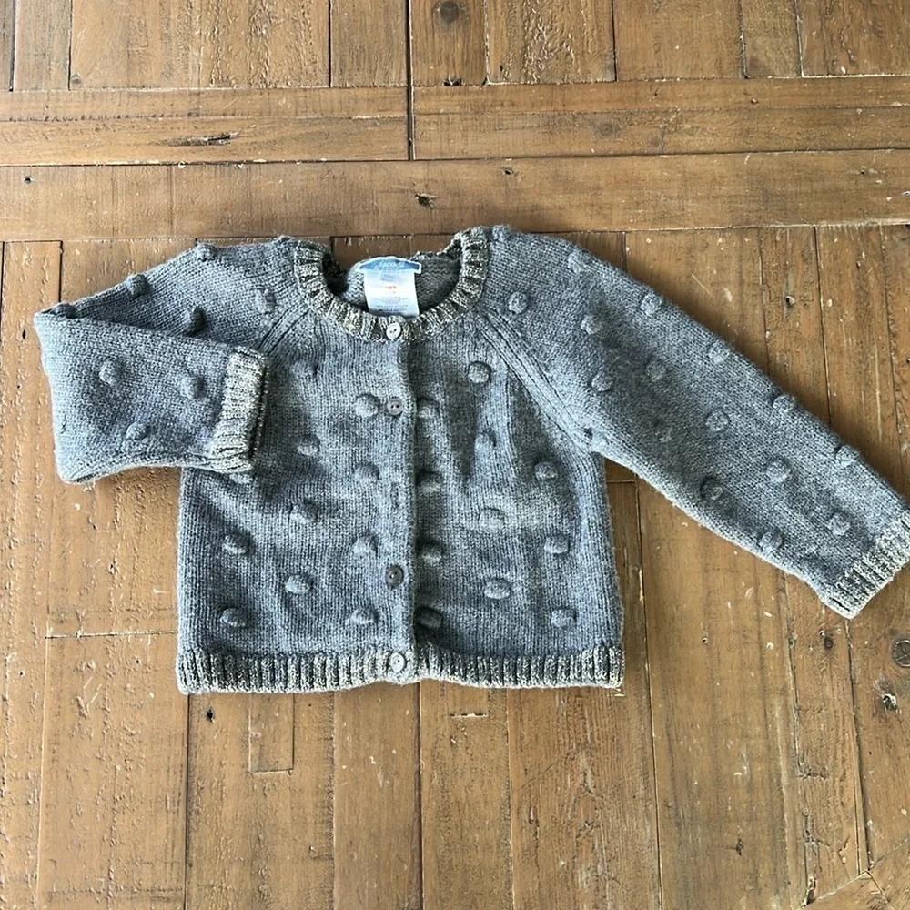 Jacadi gray metallic Pom Pom knit cardigan sweater - Picture 1 of 5